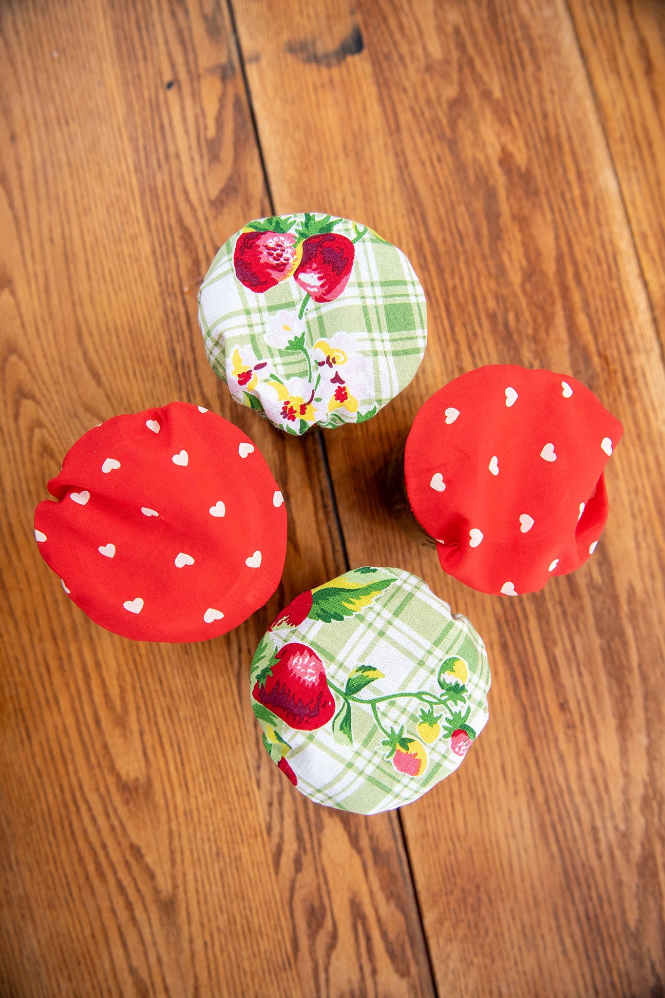 Strawberry Gingham Mason Jar Lid Covers, Set of 4