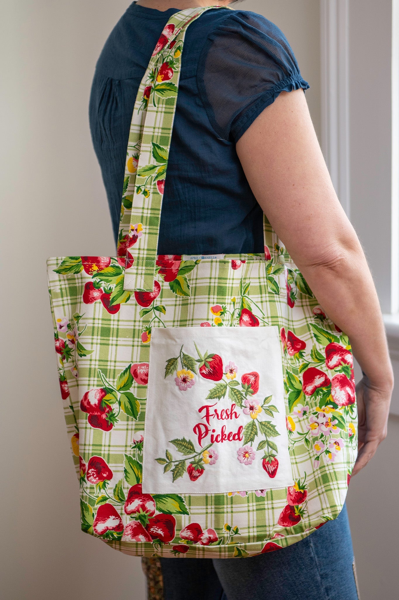 Strawberry Gingham Market Tote